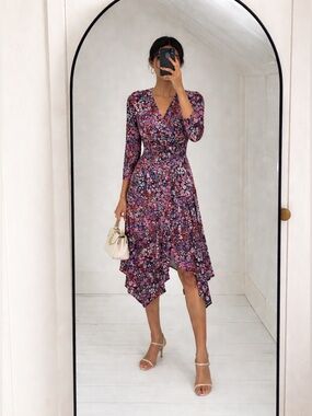 Maje Rayemi floral midi dress black rose print vacation resort wear size 34